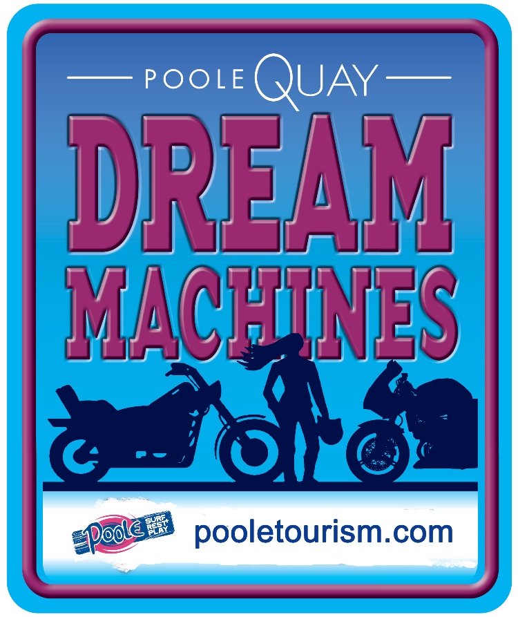 The Dream Machines logo for 2021, featuring two black motorcycles on a background with a silhouetted figured between them.